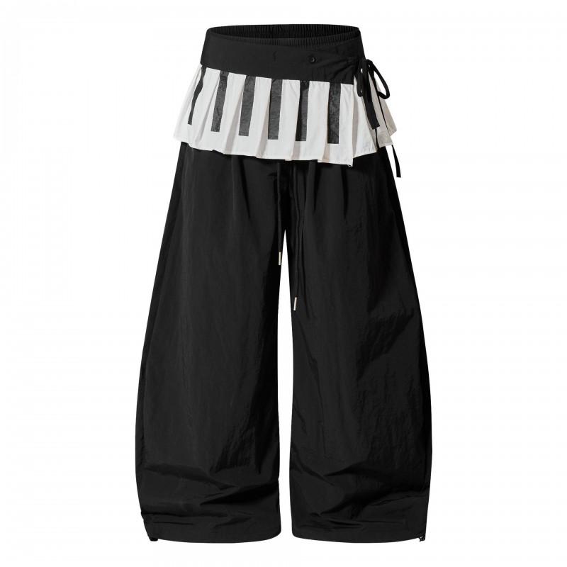 Unisex Wide Leg Cargo Pants With Detachable Back Skirt Panel Nylon Utility Street Dance Trousers