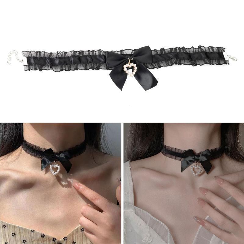 Handmade Heart Pendant Necklace Adornment Personalized Bowknot Neckchain Jewelry