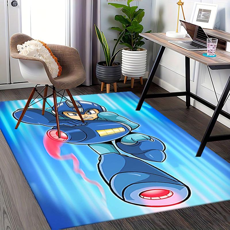 1pc Mega Man Anime Cartoon Design Office Chair Mat Non-Slip Carpet for Home Decor, Suitable for Office, Living Room, Bedroom, Game Room - Perfect Gift