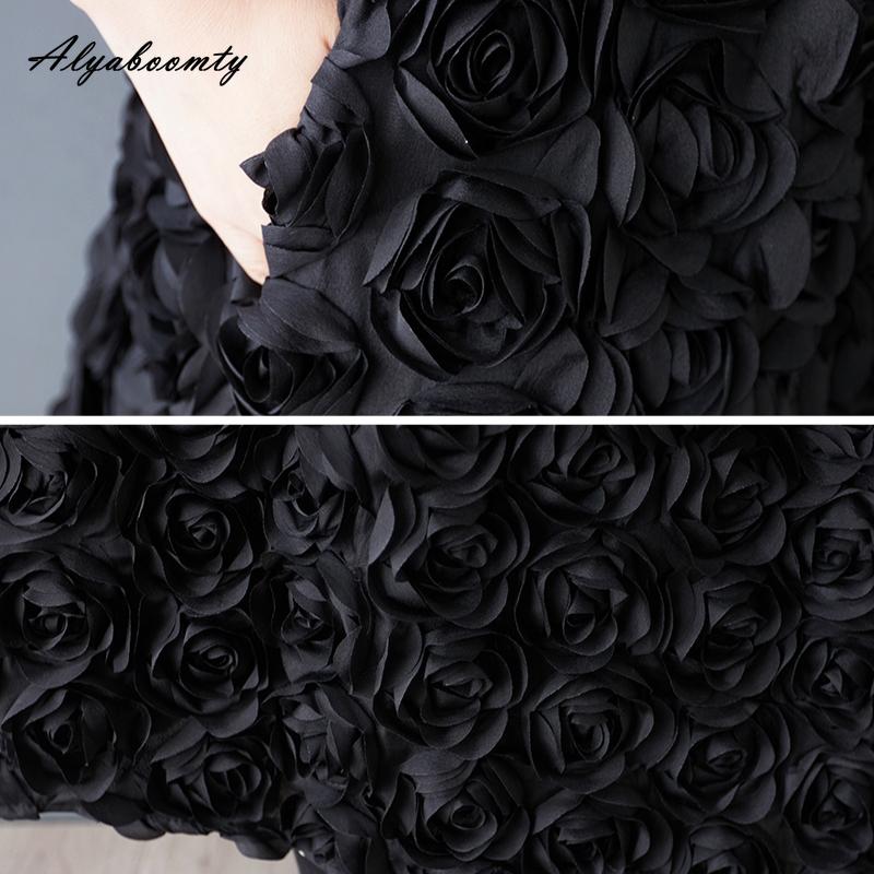 Übergröße Koreanische Mode Frühling Herbst Damen Schwarzer Rock Hohe Taille Rose Midi-Rock Elegant Feminin Party Ballkleid Röcke Mit Taschen