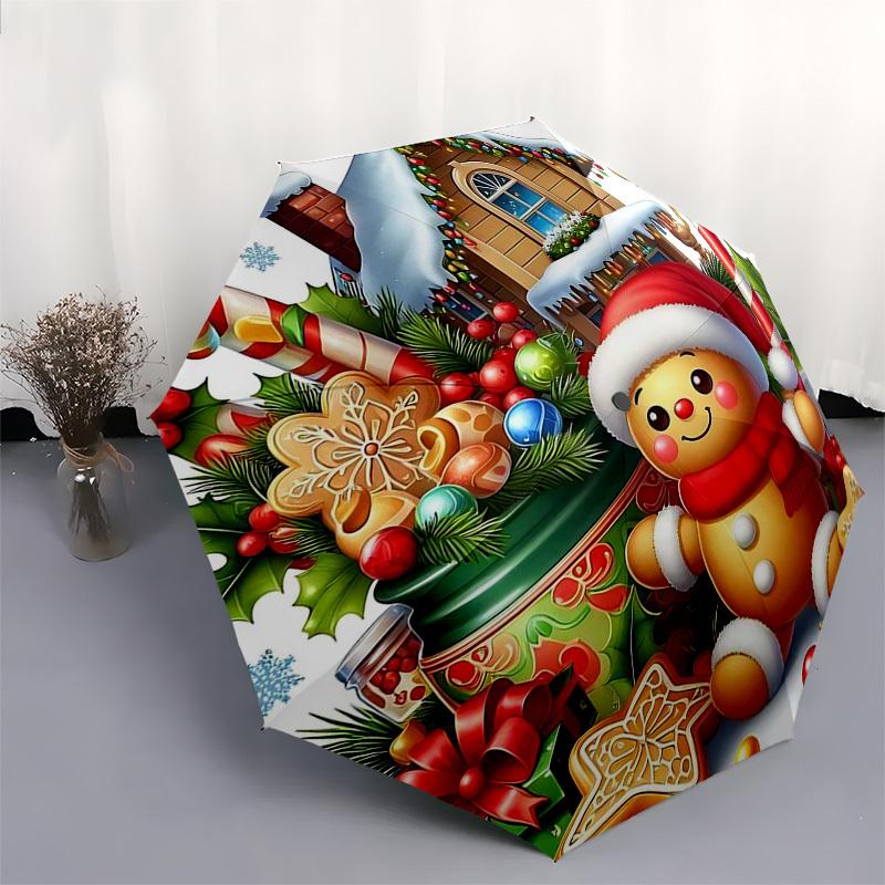 1pc Christmas Gingerbread Man Automatic Opening/Closing Umbrella, Festive Gift for Fans, Travelers & Daily Use.V027