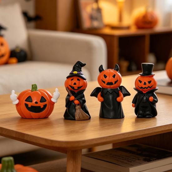 Pumpkin Ornament, 3D Pumpkin Shape Figure, Mini Resin Halloween Decoration for Desktop Micro-Landscapes Parties Window