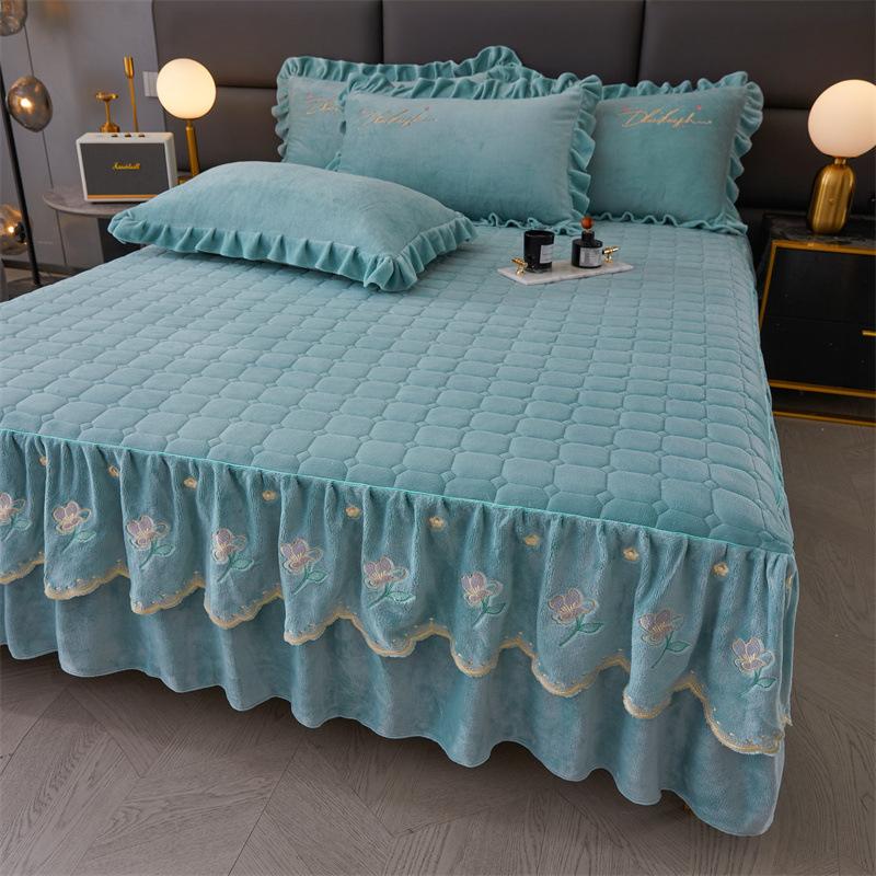 Jupe de lit en Fiber de lait d'hiver, couvre-lit matelassé en dentelle, épais et chaud, couverture de matelas en polaire pour bébé, literie en molleton de corail