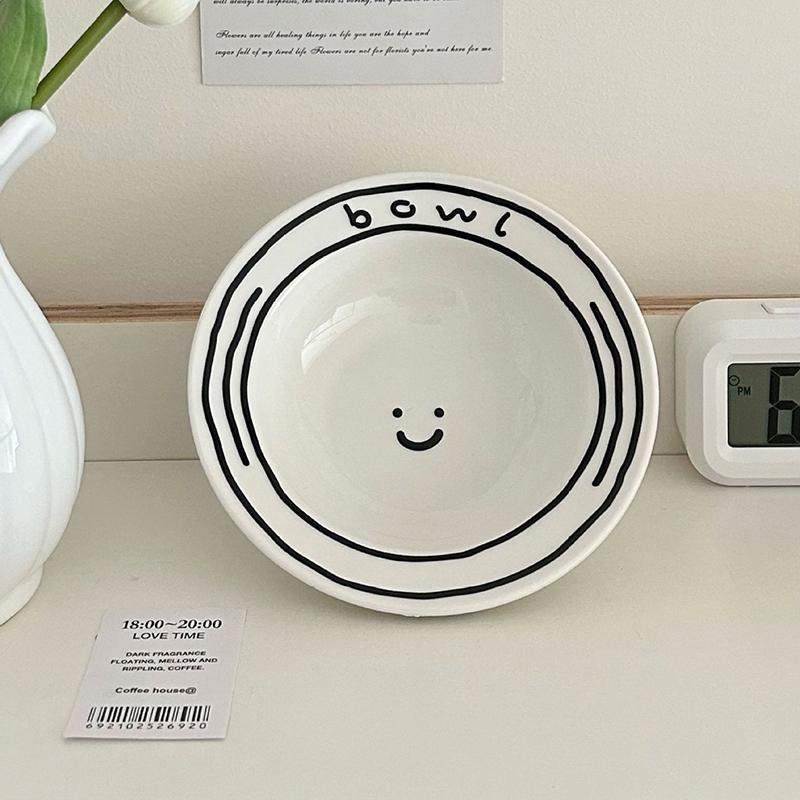 Cute Korean Ceramic Plate Cup Kawaii Dish Dinner Breakfast Cake Bread Dessert Salad Decorative Dish Kitchen Tableware 5/8 inch 5-8 inches