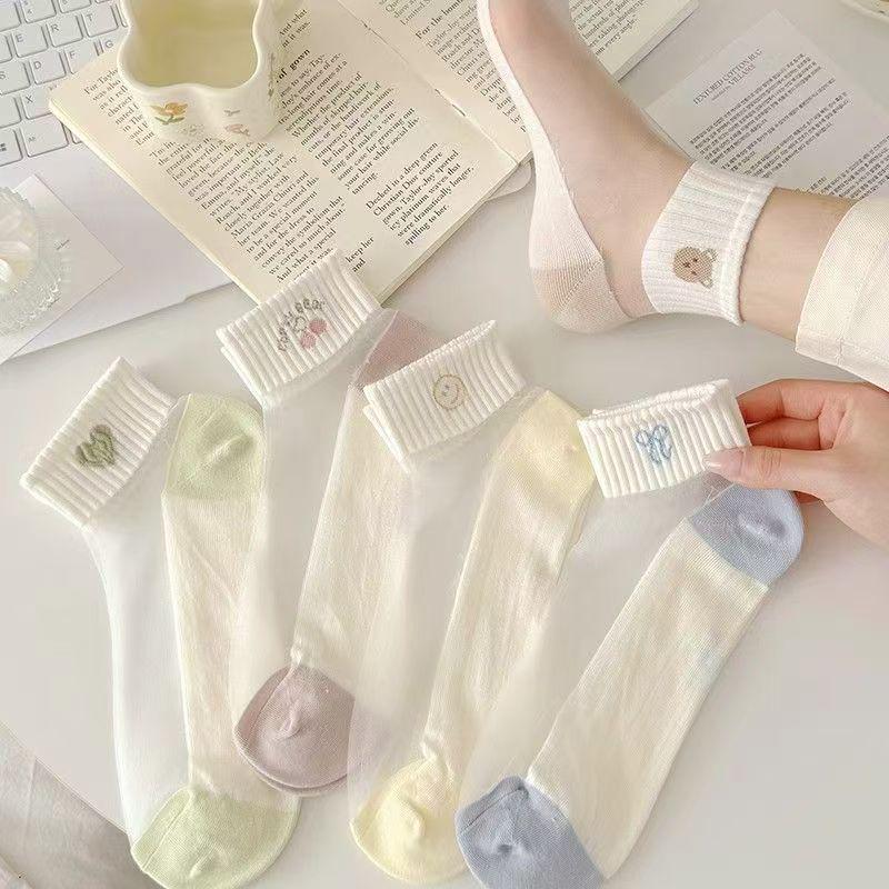 Summer Crystal Silk Women's Cartoon Sporty Short Socks - Breathable and Transparent