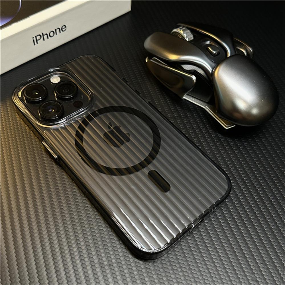 Transparent Magnetic For Magsafe Wireless Charger Phone Case For iPhone 14 11 12 13 15 Pro Max Plus Shockproof Soft Stripe Cover