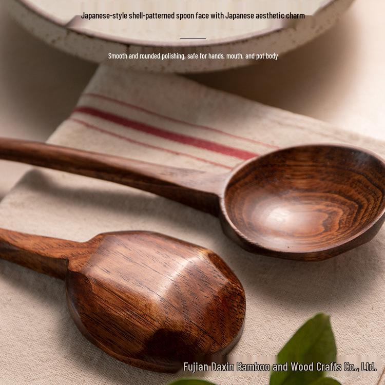 Cuillère en Bois Massif Style Japonais pour Soupe, Ramen et Nouilles