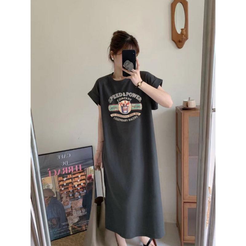 

Летнее платье для беременных женщин Модная летняя футболка с короткими рукавами Свободное и утягивающее платье с рукавами-крылышками XXL темно-серого