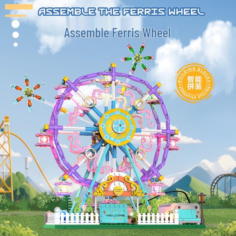 Elektrisches drehendes Riesenrad Bausteine mit bunten Lichtern - Kreatives Konstruktionsspielzeug & Dekoration