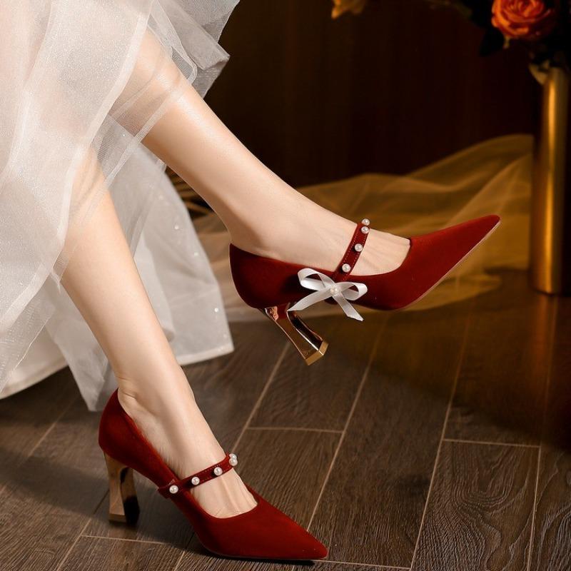 

Fashion High Heels 2025 New Women s French Crystal Pointed Toe Bridal Shoes 34