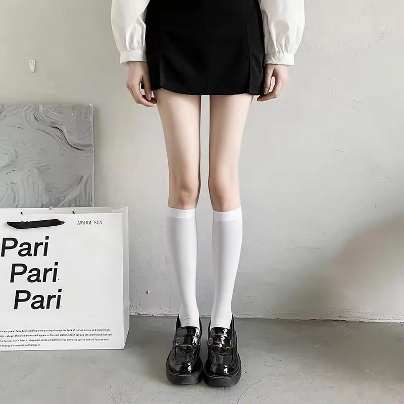 Stockings Summer Thin Thigh High Black White Socks Lolita Cute Solid Over the Knee White Stockings Socks