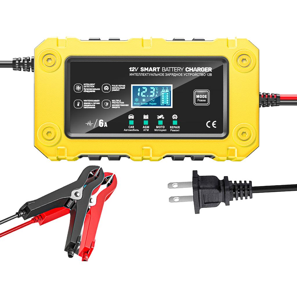 6A 12V Car Battery Charger Battery Maintainer Trickle Charger Smart Charger for Auto Motorcycle Lead-Acid AGM GEL Batteries