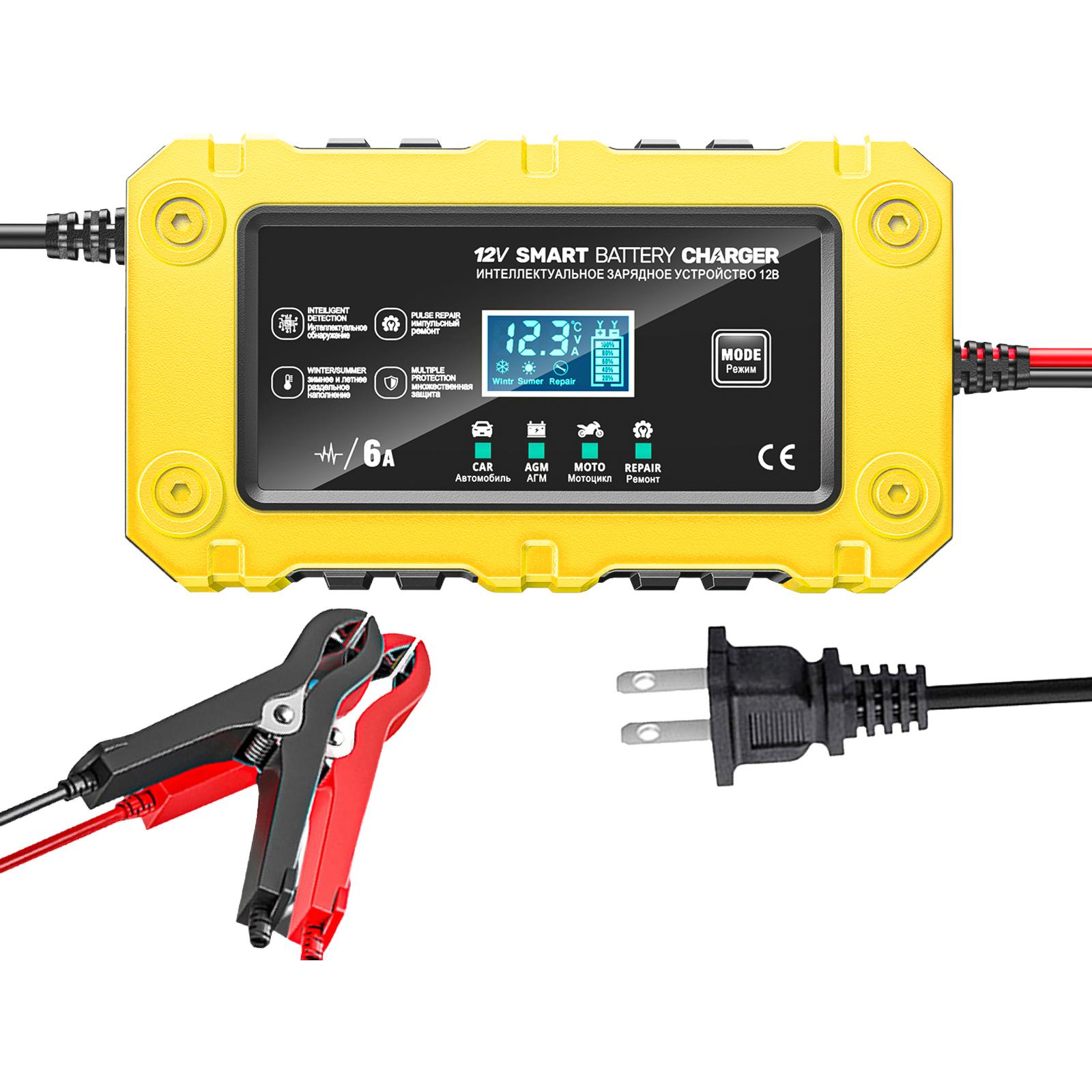 6A 12V Car Battery Charger Maintainer Trickle Charger Electric Motorcycles Charger Smart Charger for Lead-Acid AGM GEL Batteries