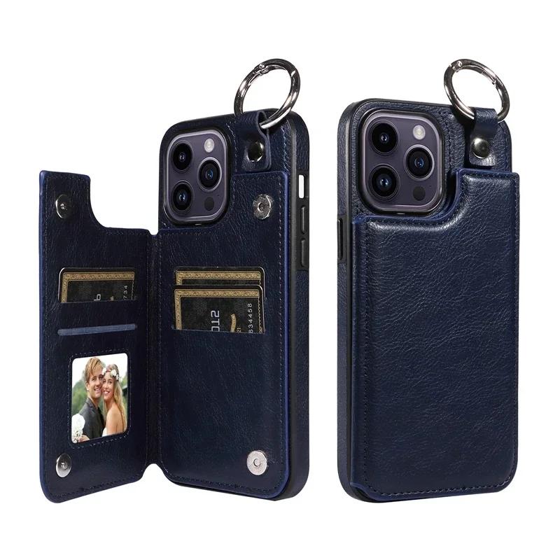 Wallet Magnetic Drop Lifting Ring Leather Cover For iPhone 16 Pro Max 15 Plus 14 13 12 11 SE X XS XR XS Max 8 7