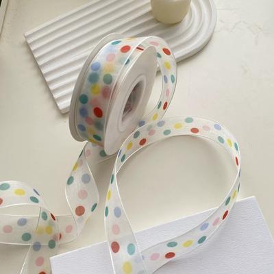 Colorful Gift Wrapping Ribbon Polka Dots Polyester Gift Box Decorative Ribbon Clear Bowknot Packaging Box Ribbon