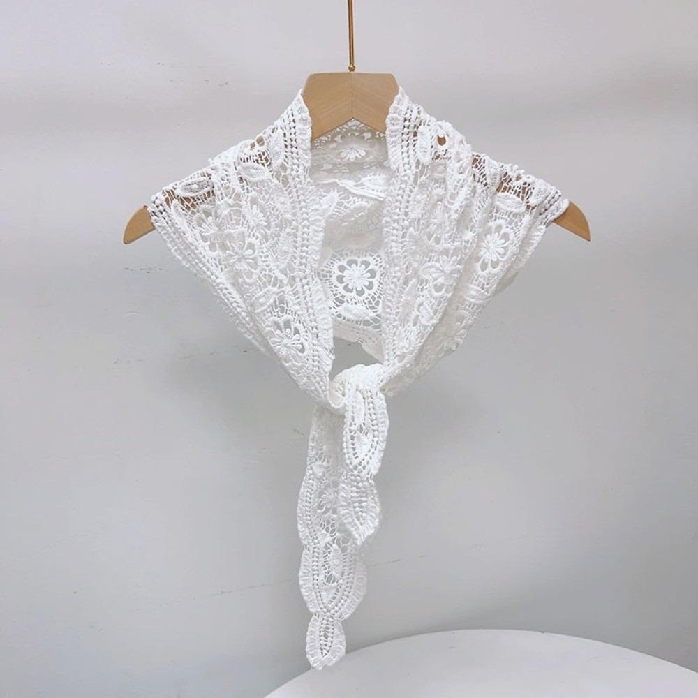 

Ethnic Style Knitted Triangle Scarf White Fart Curtain Elegant Hollow Out Lace Shawl Summer белый