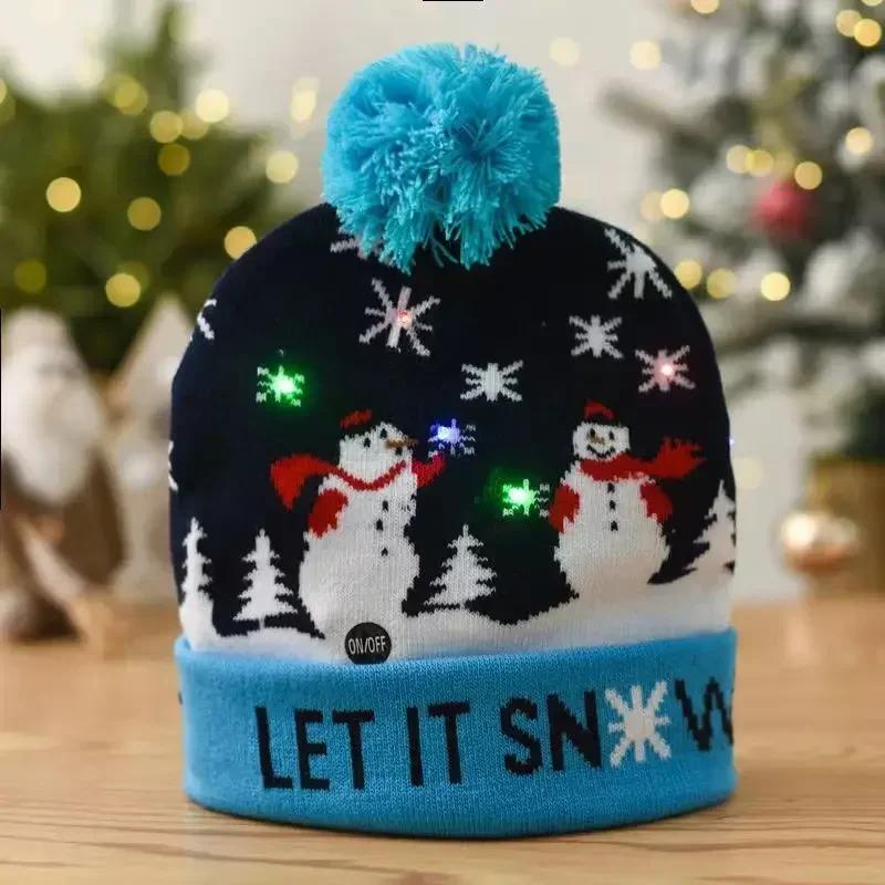Creative Flashing Led Light Christmas Hat Snowman Winter Warm Color Knitted Cap Christmas Gift For New Year Xmas Party Decor