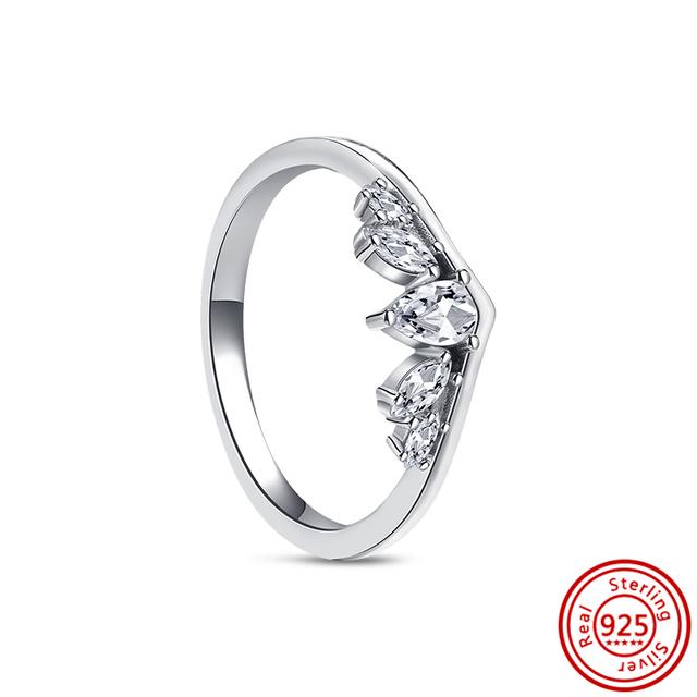 Authentic 100% 925 Sterling Silver Princess Regal Crown Heart Sparkling Zircon Luxury Circle Rings Women Wedding Jewelry