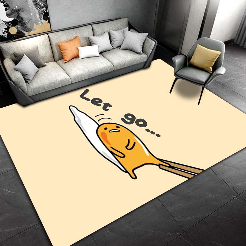 Cute Cartoon Egg Character Carpet with "Let Go" Text, Beige Style. Suitable for Use As an Anti-slip for Living Room Bedroom Sofas