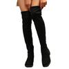 Black Fashion Casual Over The Knee Boots Winter Short Plush Long Boots Classics Flock Low Heel Rear Lace Up Women Shoes Size 43