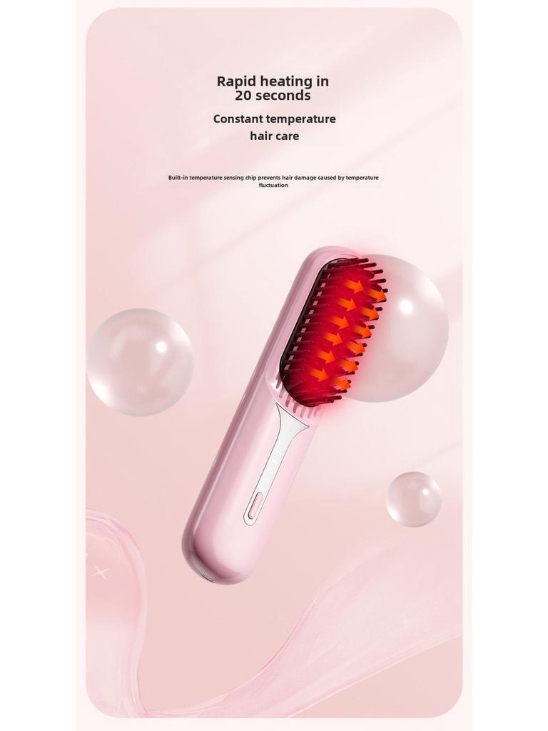 Portable Rechargeable Dual-Purpose Hair Straightening Comb: Wireless, Damage-Free, Long-Lasting Styling for Straight or Curly Hair and Bangs