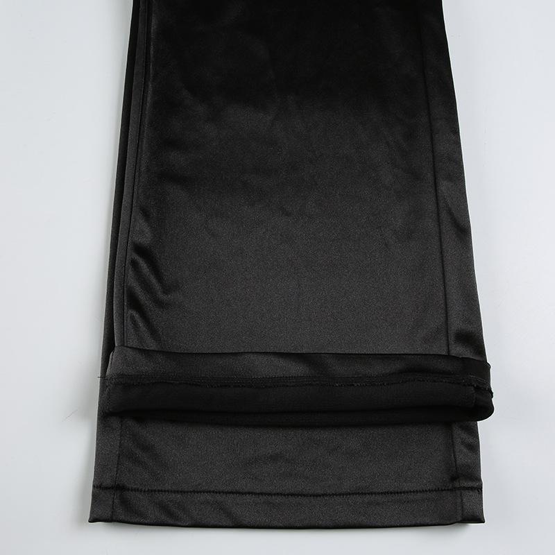 Pantalones acampanados de satén de tiro bajo casuales hipster de diseñador para mujer con múltiples bolsillos