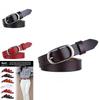 Elliptical Alloy Buckle Leather Womens Belt With Vintage Design For Work And Casual Looks