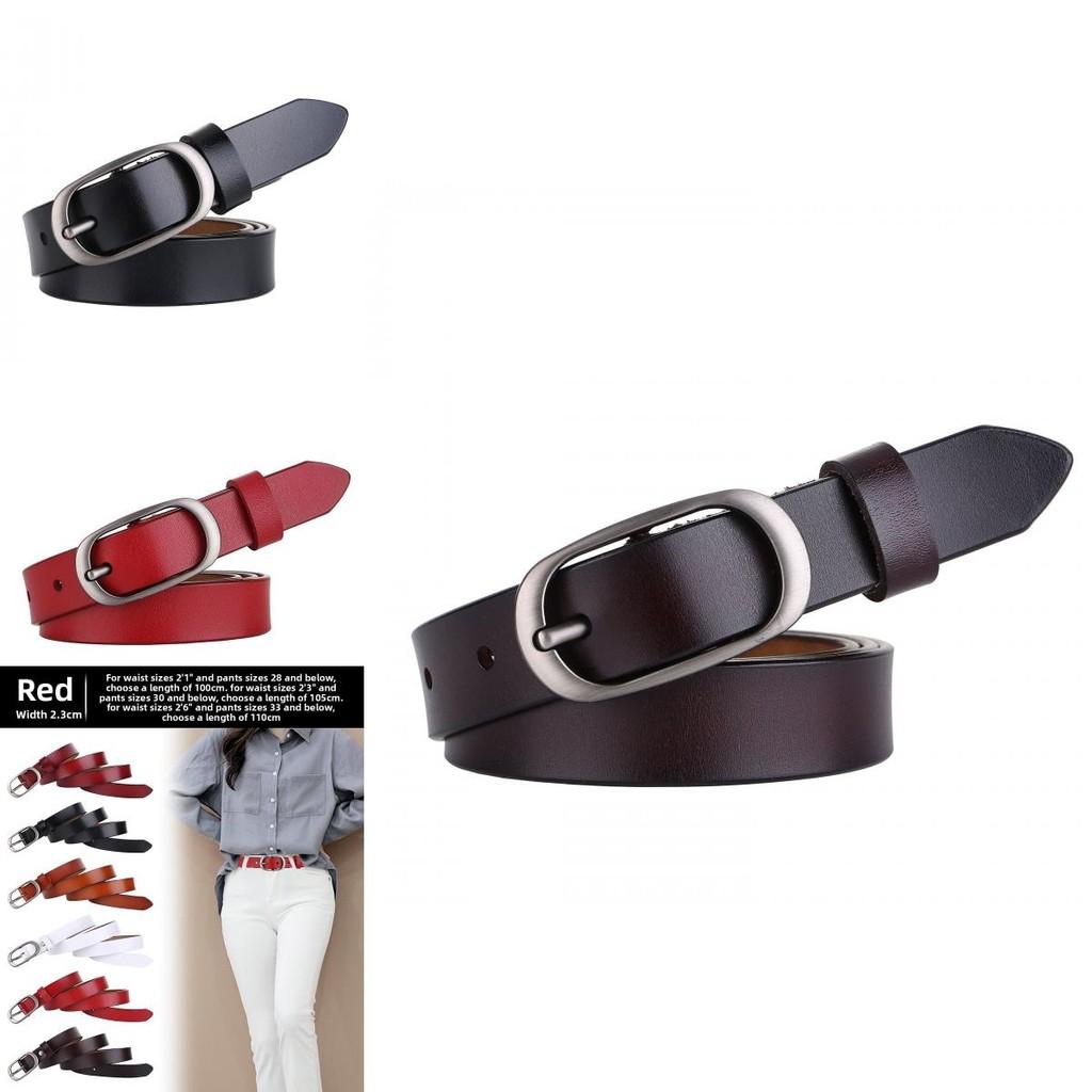 Elliptical Alloy Buckle Leather Womens Belt With Vintage Design For Work And Casual Looks