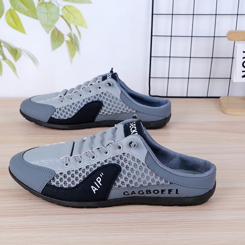 Men's Large Size Summer Breathable Mesh Casual Shoes: Closed Toe Half Slippers & Driving Sandals