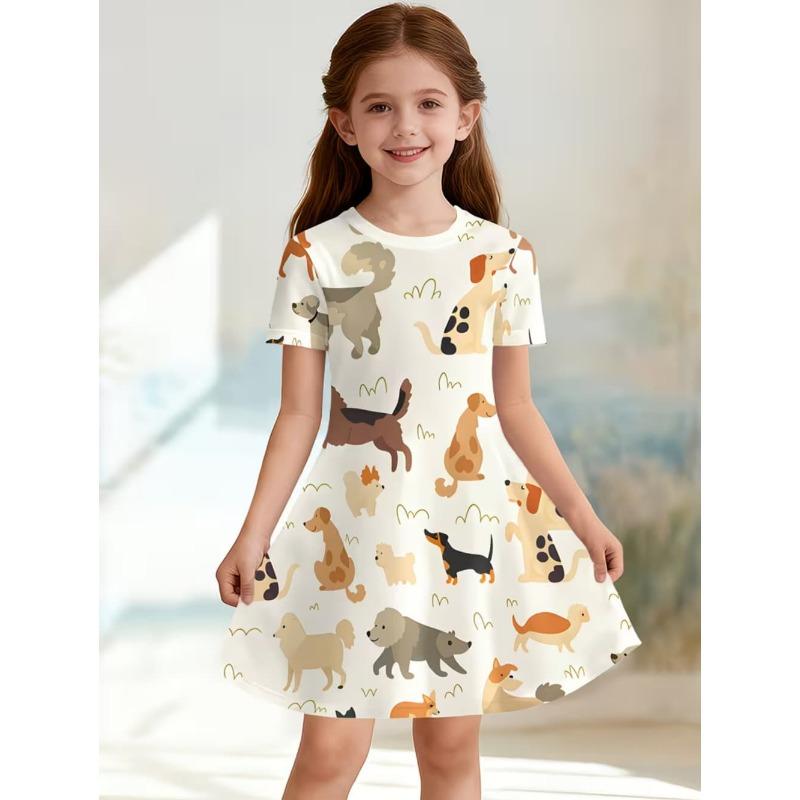 Girl Clothes Cute Cartoon Graphic Printed Girls' Princess Dress Summer Casual