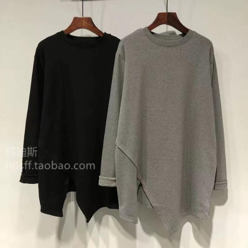 New Autumn and Winter Loose Irregular Slit Mid-length Bottoming Long-sleeved Solid Color T-shirt for Women