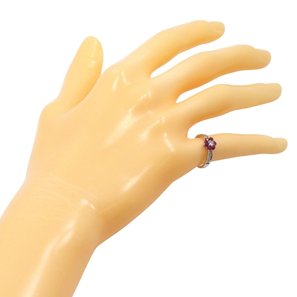 Mehlring K18 Weißgold/Rubin/Diamant #4.1(US-Grösse) Mehl 2g Frauen Gebraucht