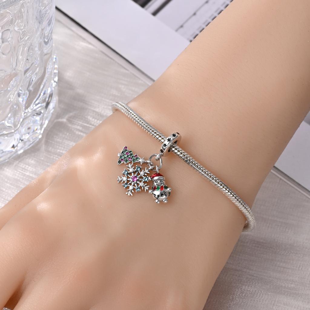 Winter Style Copper Snowflake Snowman Skiing Pendant Beads Fit Diy Bracelet Necklace Premium Seasonal Gifts