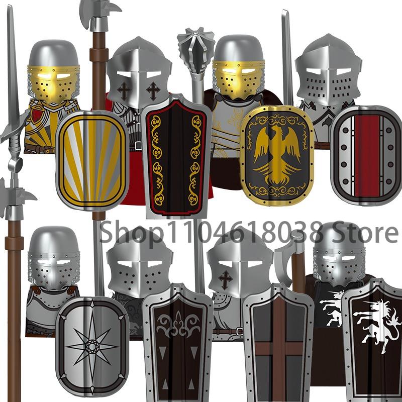 Medieval Castle Soldier Action Figures Building Block Empire Templars Lancer Warrior Militia Helmet Shield Sword Bow Toy Gifts