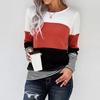  Winter Women's Long-Sleeved Striped  Stitching Sweatershirt Tops