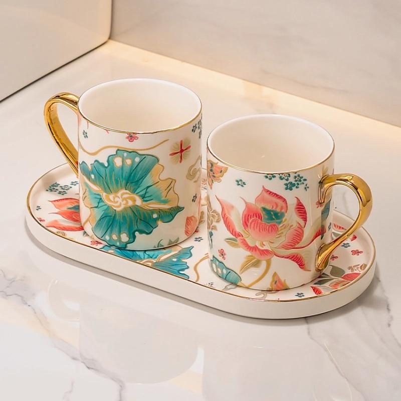 China-Chic Blue and White Ceramic Mouthwash Cup Set Household Toilet Couple Tooth Brush Cup Wash Set bathroom decor