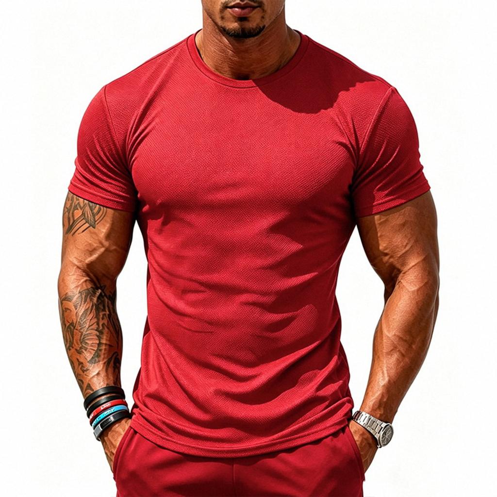 Men's Mesh Sports Short-sleeved Round-neck Fitted T-shirt