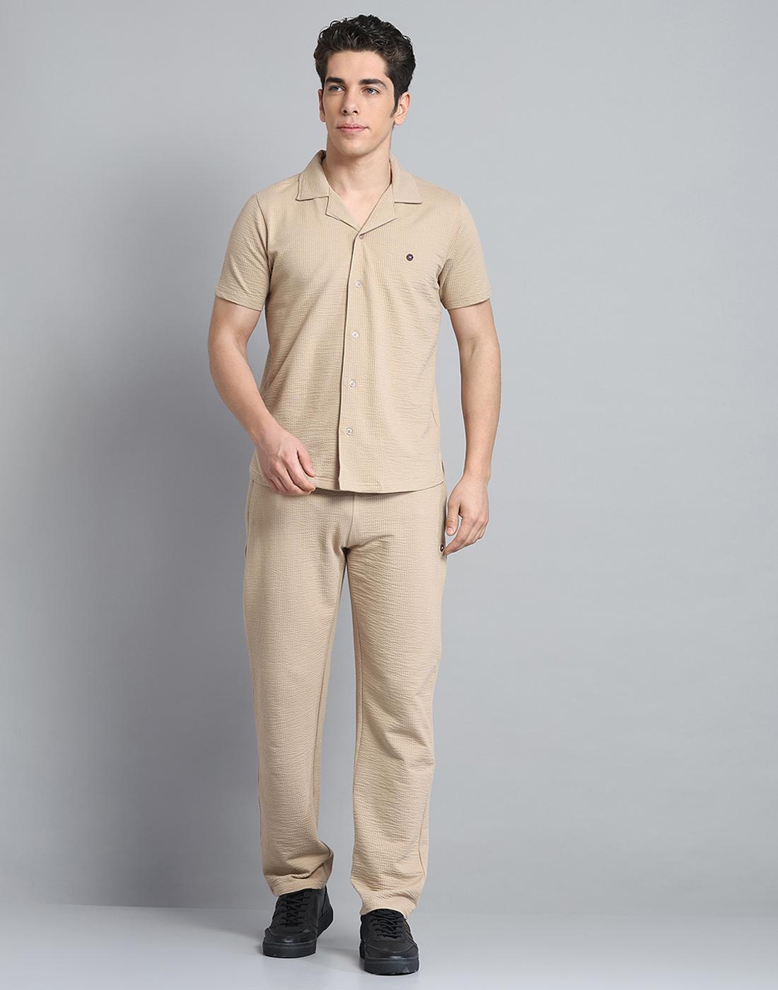 

MONTE CARLO Мужской комплект с коротким рукавом и низом цвета хаки с воротником-стойкой и самодизайном 3XL