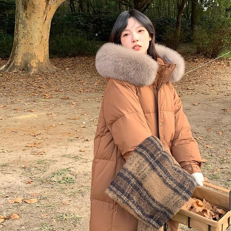 

Fox fur collar Korean version of long down jacket for women s 2025 winter new Chinese knot thickened over the knee foreign style warm jacket L