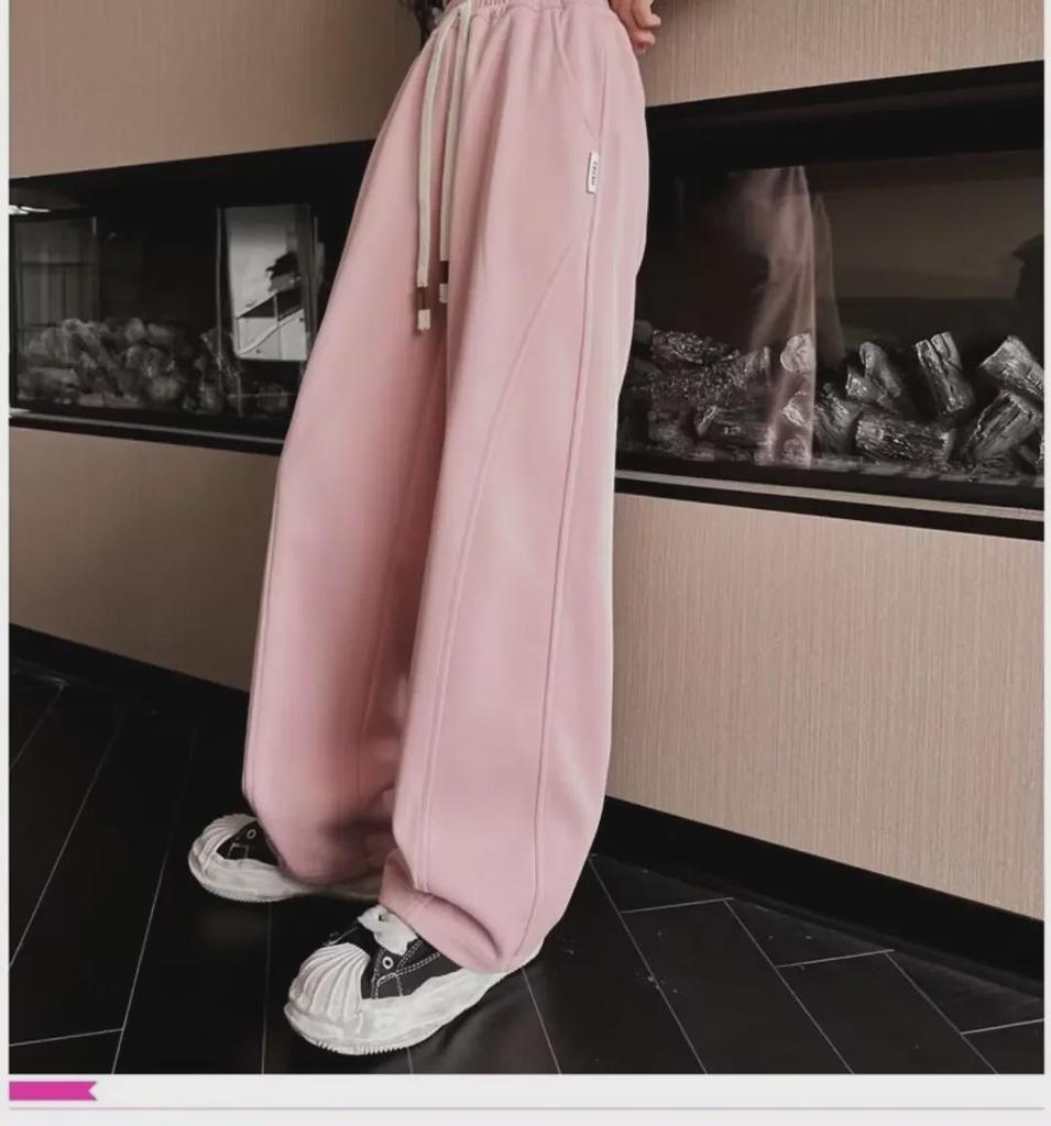 2024 Pink Girls' Wide-Leg Sweatpants: Autumn/Winter Casual Sport Style for Medium to Large Children