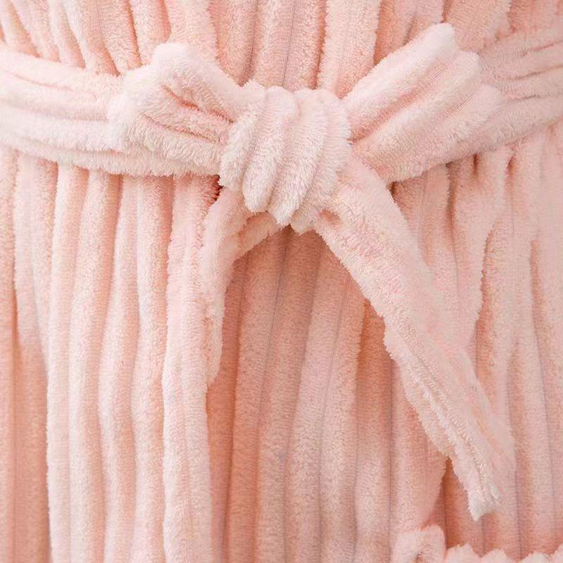Candy Stripe Coral Fleece Hooded Bathrobe: Quick-Dry, Breathable, Skin-Friendly, and Warm.