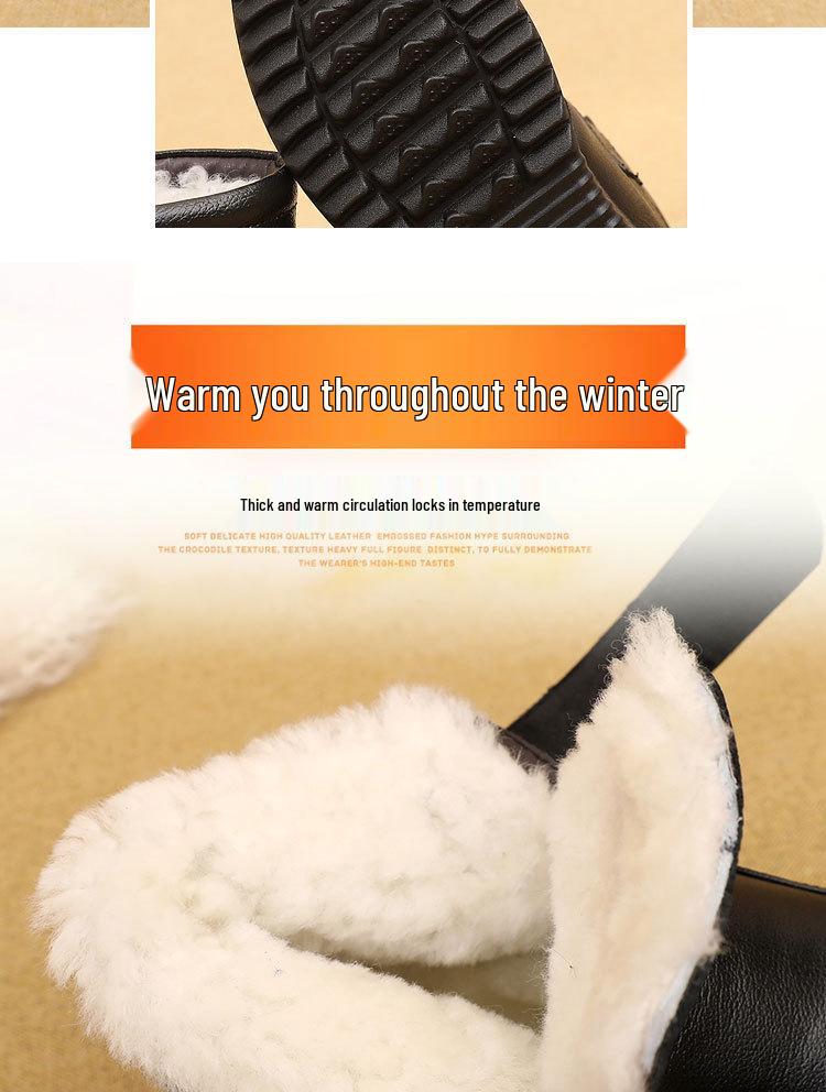 Women's Low-Top Slip-On Casual Winter Shoes with Fleece Lining and Synthetic Leather Round Toe