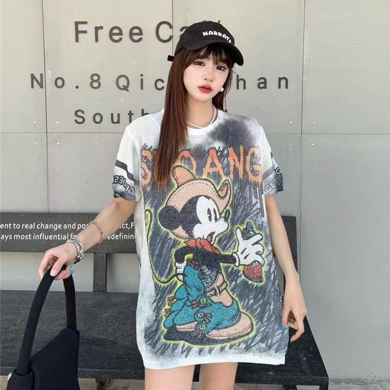 Summer 2025 Women's Loose Ice Silk Knit T-Shirt - Trendy Short Sleeve Top
