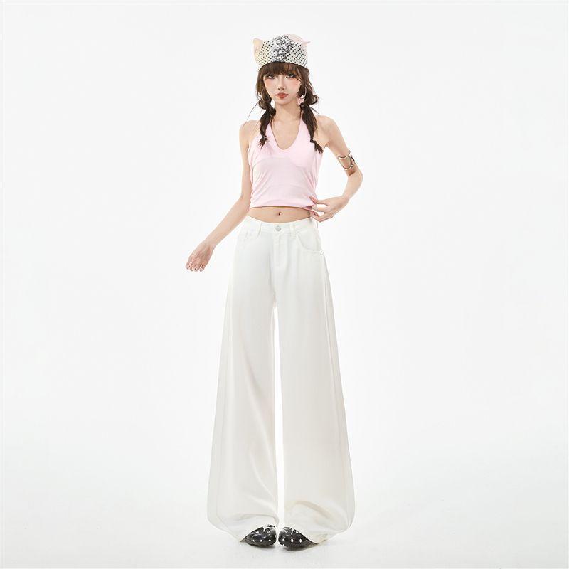 Spring Summer 100 Percent Tencel Lyocell Ice Silk YKK Pure White Cool Drape Wide Leg Denim Pants For Women Casual Pants Oversize Denim Trousers