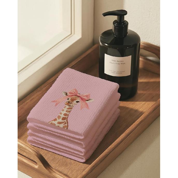 Pink Coquette Bow Leopard Giraffe Kitchen Towels Set of 2, Leopard Giraffe Decor Hand Towels for Bathroom, Pink Dish Tea Towels for Kitchen, Coquette