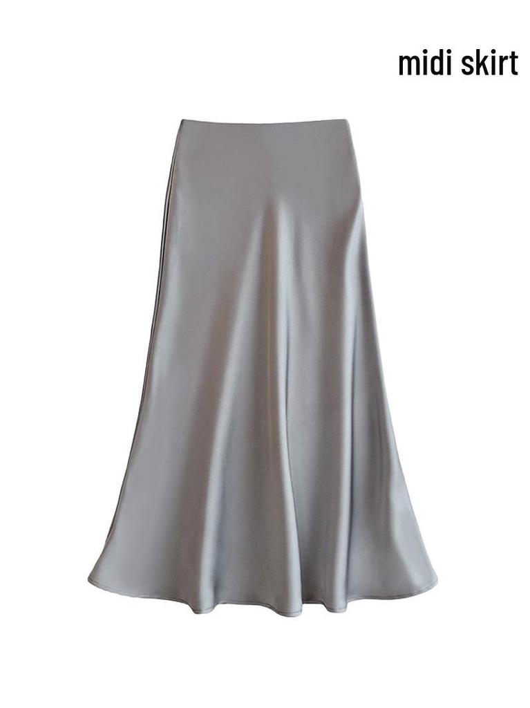 French Chic High-Waist Satin Midi Fishtail Skirt for Spring/Summer