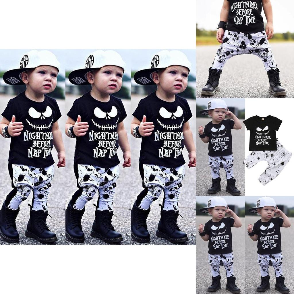 Adorable Halloween Baby Boy Girl Cotton Top T-shirt With Stripe Long Pants Set