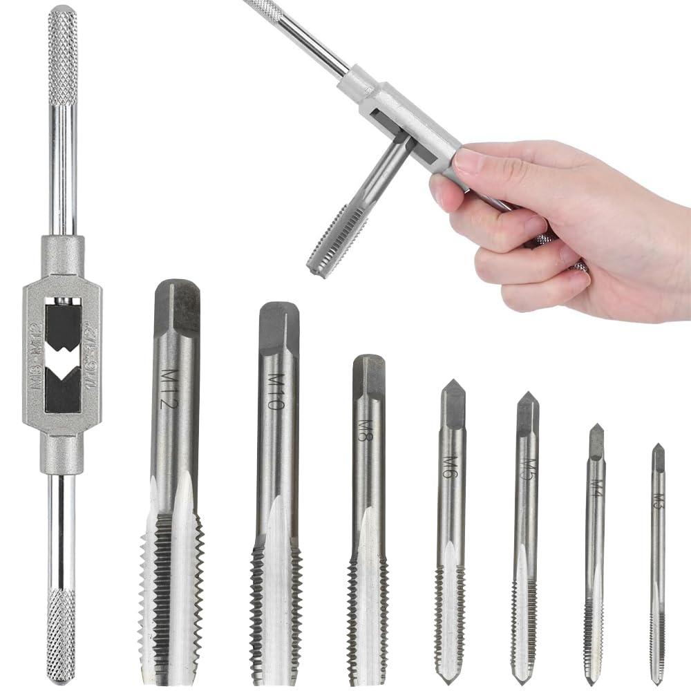 

Manual Thread Tap with Tap Connection Tap Handle Set Reverse Tap Tap Tap Drill for Hand and Thread Repair Thread 1 8-Piece Set, M3-M12 Handle, Tool,