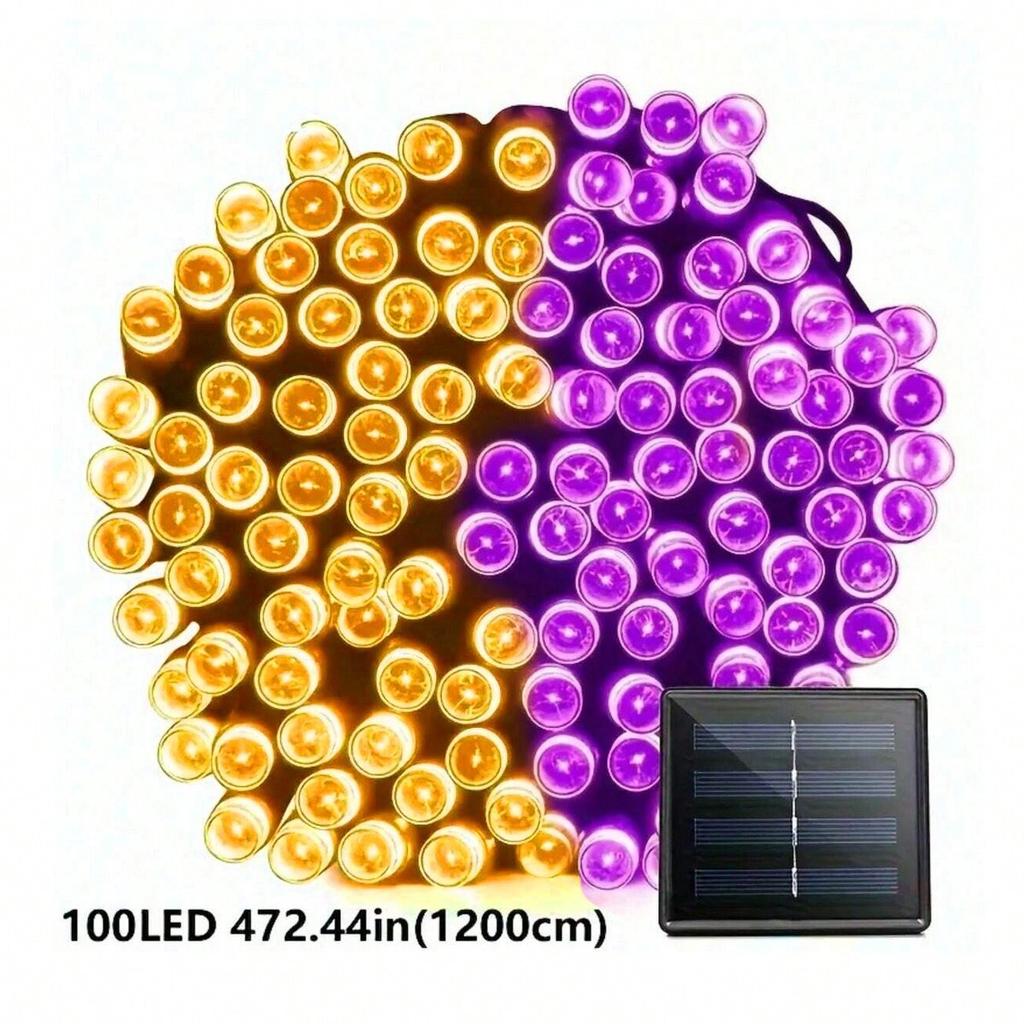 1PC 12M/39.37FT. 100 LED Halloween Solar String Light with 8 Modes Outdoor Waterproof Lamp For Indoor Yard Party Patio Decor