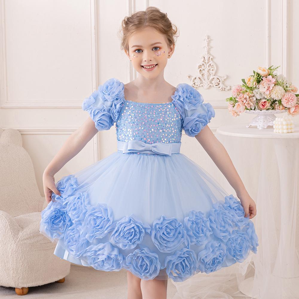 Girls' Flower Puff Tulle Dress - New Style Formal Skirt for Birthdays & Parties